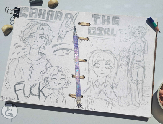 - Drawing Type:
Sketchpage

- [ 2 ] Character/s:
* Human / Male
* Human / Female

- Description:
2 sketchpages of Cahara and The Girl, both characters of the game "Fear and Hunger"!