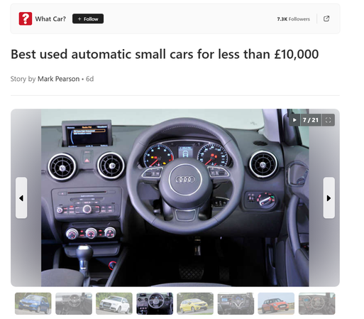 What Car article - "Best used automatic small cars for less than £10,000 Story by Mark Pearson"