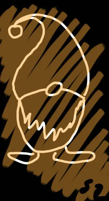 Wichtel weiß auf Schwarz mit braunem Hintergrund