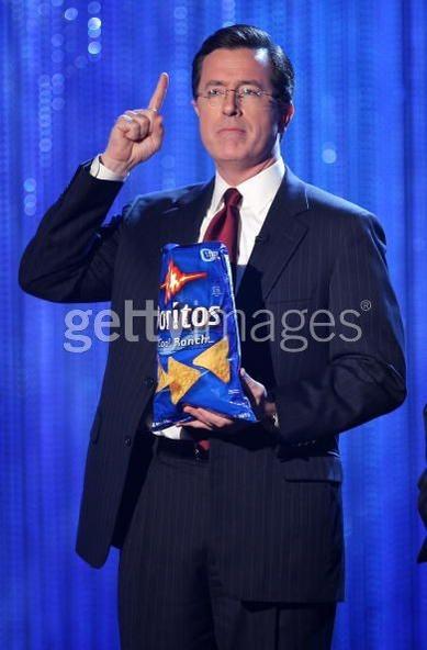 Stephen Colbert being stern with Doritos