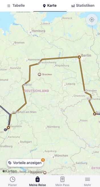Rail planner app showing today’s piece of „work“
