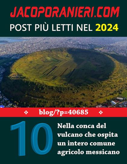 Banner parte di una infografica che conterrà i 10 post più letti dell'anno sul blog jacoporanieri.com. Post numero 10 - L'immagine di riferimento raffigura la veduta verdeggiante di un cratere.