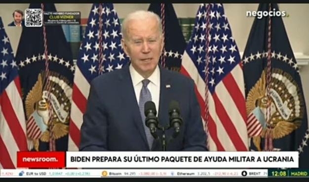 Captura de pantalla desde YouTube. Biden en un discurso anuncia que prepara su último paquete de ayuda militar a Ucrania.