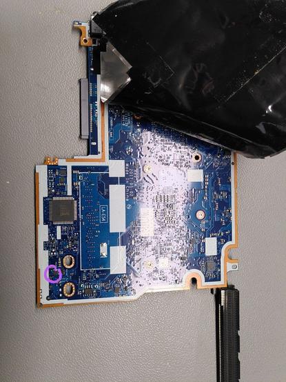 Back side of PCB with marked transistor