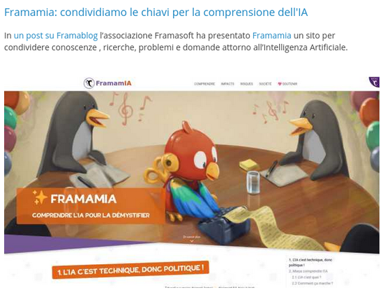 L'immagine che apre il sito Framamia
Capire l'IA per demistificarla
Illustrazione di David Revoy