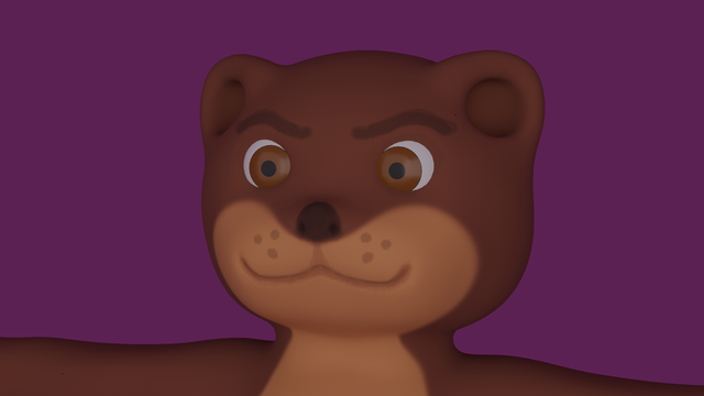 A picture of a 3D model of a cute antropomorph otter head.