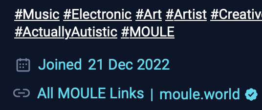 Screenshot of my Mastodon profile on my own Mastodon instance, showing I created my @MOULE account on December 21, 2022.