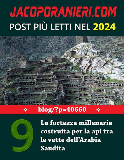Banner parte di una infografica che conterrà i 10 post più letti dell'anno sul blog jacoporanieri.com. Post numero 9 - L'immagine di riferimento raffigura singolari ruderi di pietra su un paesaggio montano.