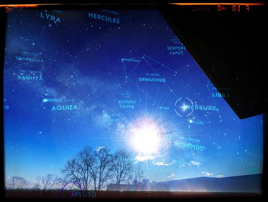 Same images before with many stars but now the names and constellation lines and astrological symbols are visible in the sky as well