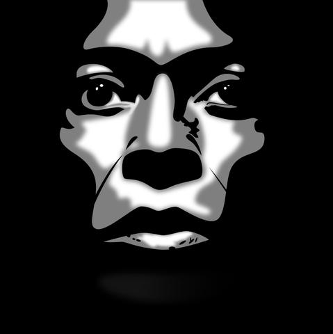 Vector drawing of the cover to Miles Davis' "Tutu" album from 1986. A close-up of his face, lit from above and developed with very high contrast.