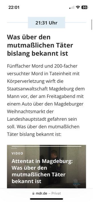 Screenshot von mdr.de: Was über den mutmaßlichen Täter bislang bekannt ist