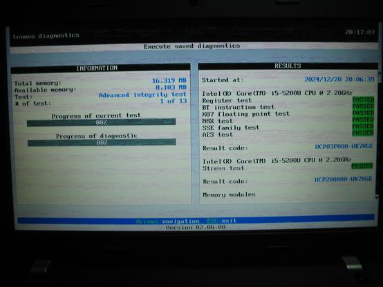 Frozen E450 with glitchy screen during Lenovo diagnostic test process