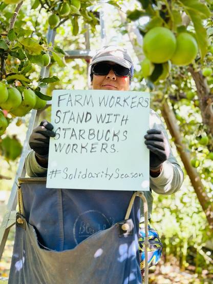 One more purpose opened up the sign that says Farm workers stand with Starbucks workers #solidarityseason