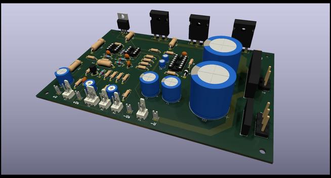 Une vue en 3D du PCB de l'alimentation de laboratoire