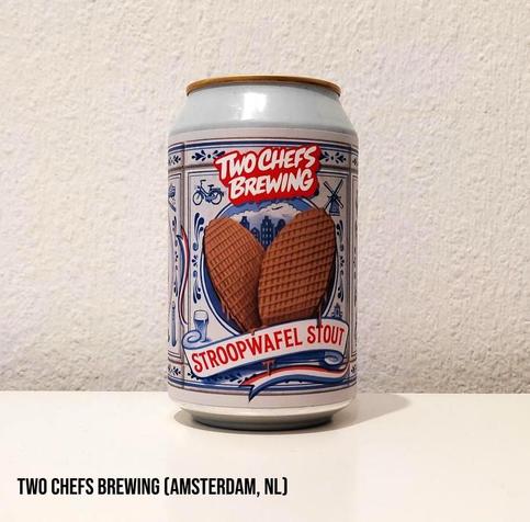 The label is in a "Dutch porcelain" pattern with a syrup waffle in the middle.