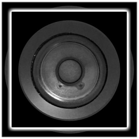 Ein Schwarz-Weiß-Photo einer kreisförmigen Lautsprecher-Membran.
A black-and-white-photo of a loudspeaker-membrane.