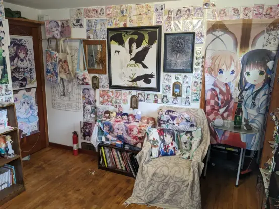 A wall of anime merch