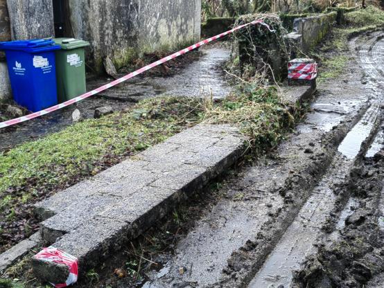 wall and fence flattened after Storm Darragh