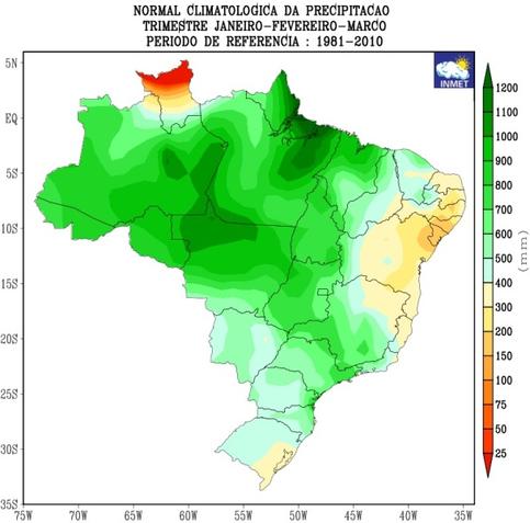 Climatologia de precipitação para trimestre janeiro- fevereiro-março