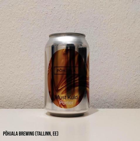 A silver can with an abstract brown/black design.
