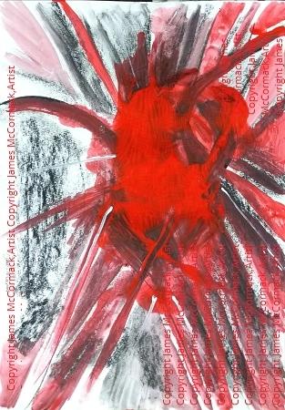 G.
Tugging my Heart Strings depicts a red heart being tugged in different directions by strings of red, black and white.