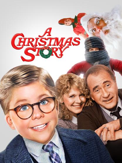 Filmplakate "A Christmas Story" mit Ralphie und Eltern.