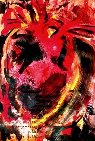 G.
Black Heart. 
A black heart painted in red, black and yellow using gouache.