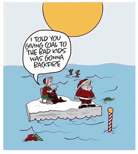 Cartoon: Santa and his wife are on a piece of ice due to climate change!