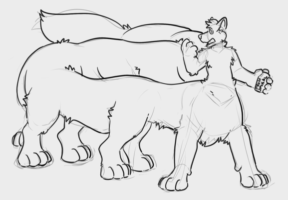 Hypercype's folf character turned into a taurtrain with a total of 8 pairs of legs, zig-zagging behind him, holding a potion labeled with "From Spiral".