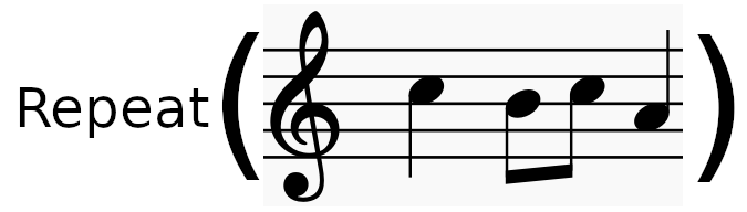 Musical staff with the first four notes of the Carol of the Bells, passed as an argument to a repeat function.