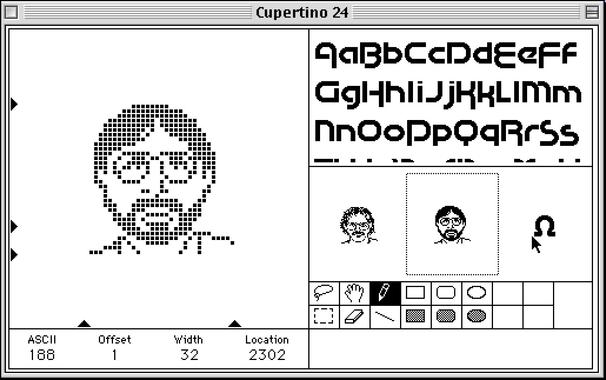 Screenshot from ResEdit showing pixel guys included in the Cupertino 24 font