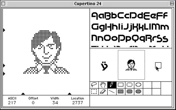 Screenshot from ResEdit showing pixel guys included in the Cupertino 24 font