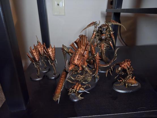 A set of Tyranids from the game Warhammer 40k set up as a nativity scene.