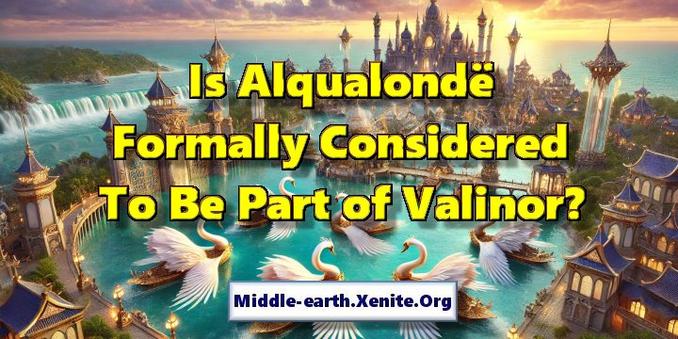An artistic rendering of the Telerin city of Alqualonde under the words 'Is Alqualondë Formally Considered To Be Part of Valinor?'