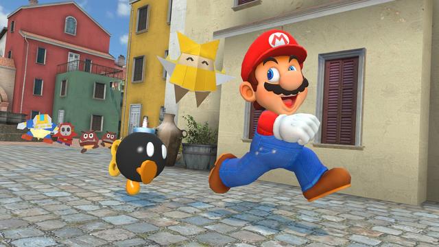 Mario is accompanied by Olivia and a Bob-Omb... All while being persued by two Goombas, a Shy Guy, and a Chargin' Chuck.