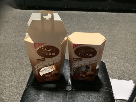 The empty box of Lindor tiramisu and an unopened, identical twin