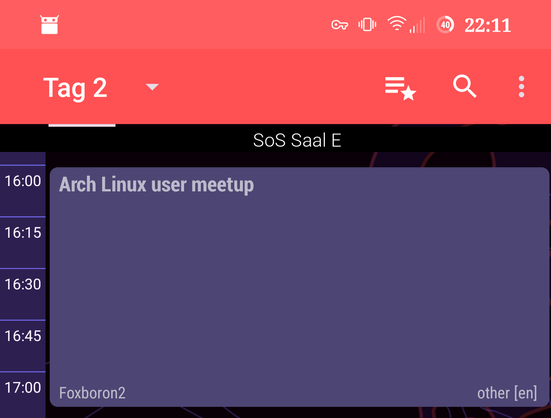 Day 2
SoS Hall E
Arch Linux user meetup
4 PM