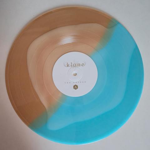 Klone's "The Unseen" gatefold LP, Subscriber Edition vinyl, limited to 230, Side A: half turquoise-half bronze with overflowing pale white middle