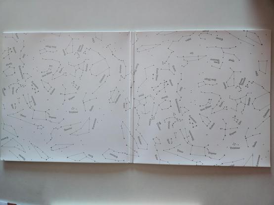 The Ocean's "Heliocentric" double gatefold LP, inside cover folded out: silver on white, showing contellations