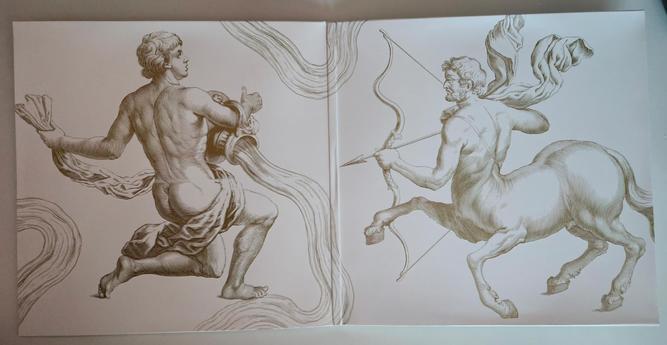 The Ocean's "Anthropocentric" double gatefold LP, inside cover folded out: gold on white, showing Aquarius and Sagittarius