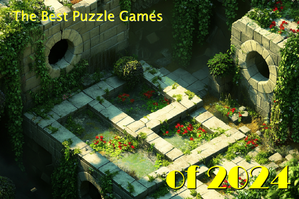 A 3D-rendered background showing a crossword-like arrangement of path stones and stone walls with tunnels.