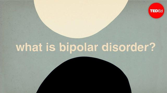 The thumbnail for the video, showing a white lumpy mass peaking out from the top, while a black lumpy mass peaks out from the bottom. In between the two are the words "what is bipolar disorder?" (in all lowercase).