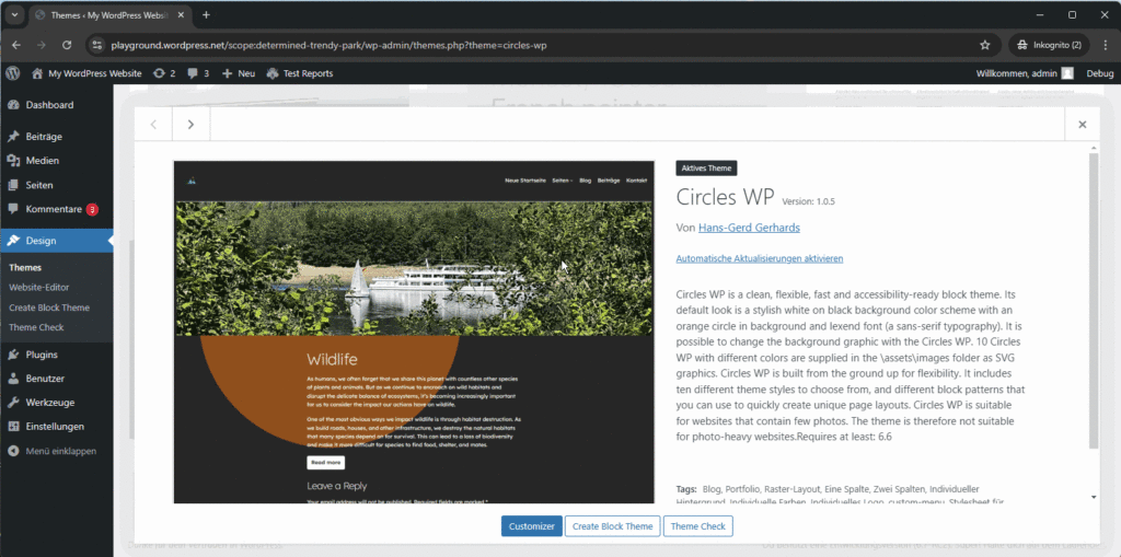 Create Child Theme Circles WP