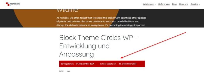 Veröffentlichungsdatum und Änderungsdatum bei Block Themes