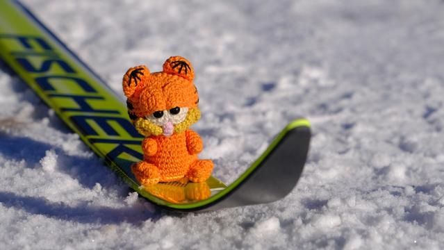 Garfield beim Langlaufskifahren.