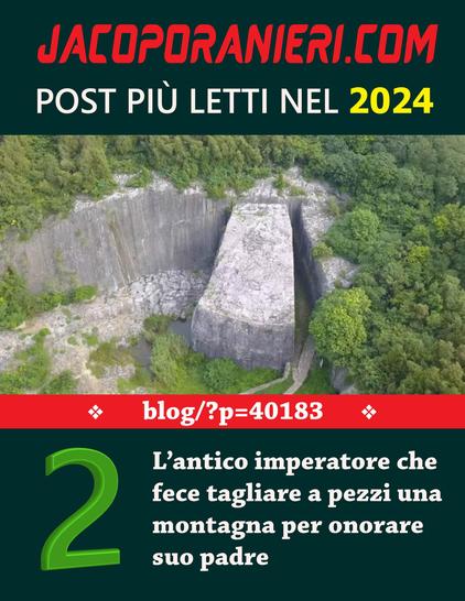 Banner parte di una infografica che conterrà i 10 post più letti dell'anno sul blog jacoporanieri.com. Post numero 2 - L'immagine di riferimento raffigura una cava cinese su un'antica roccia calcarea in una foresta.