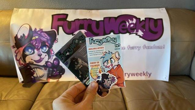 Furry Weekly banner, stickers, and two mini magazine previews