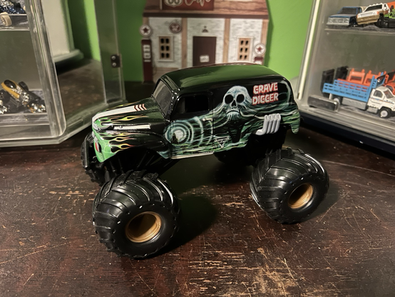 A monster truck toy called Grave Digger from the Monster Jam series of trucks made by Spin Master.
