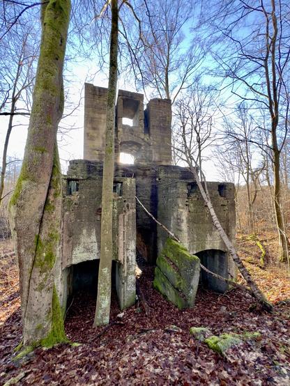 Das Gebäude eines Schotterwerkes mitten im Wald.