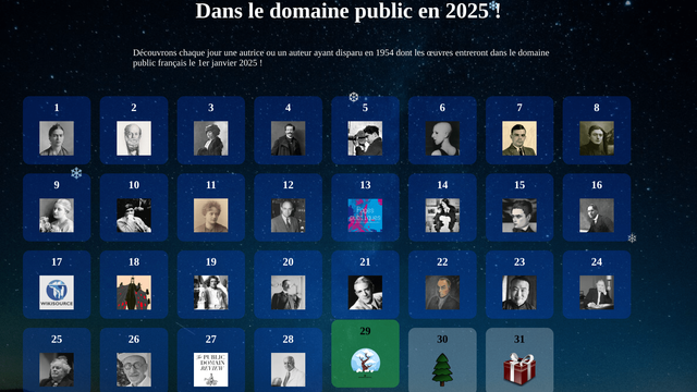 Copie d'écran du calendrier de l'Avet dédié au domaine public 2025